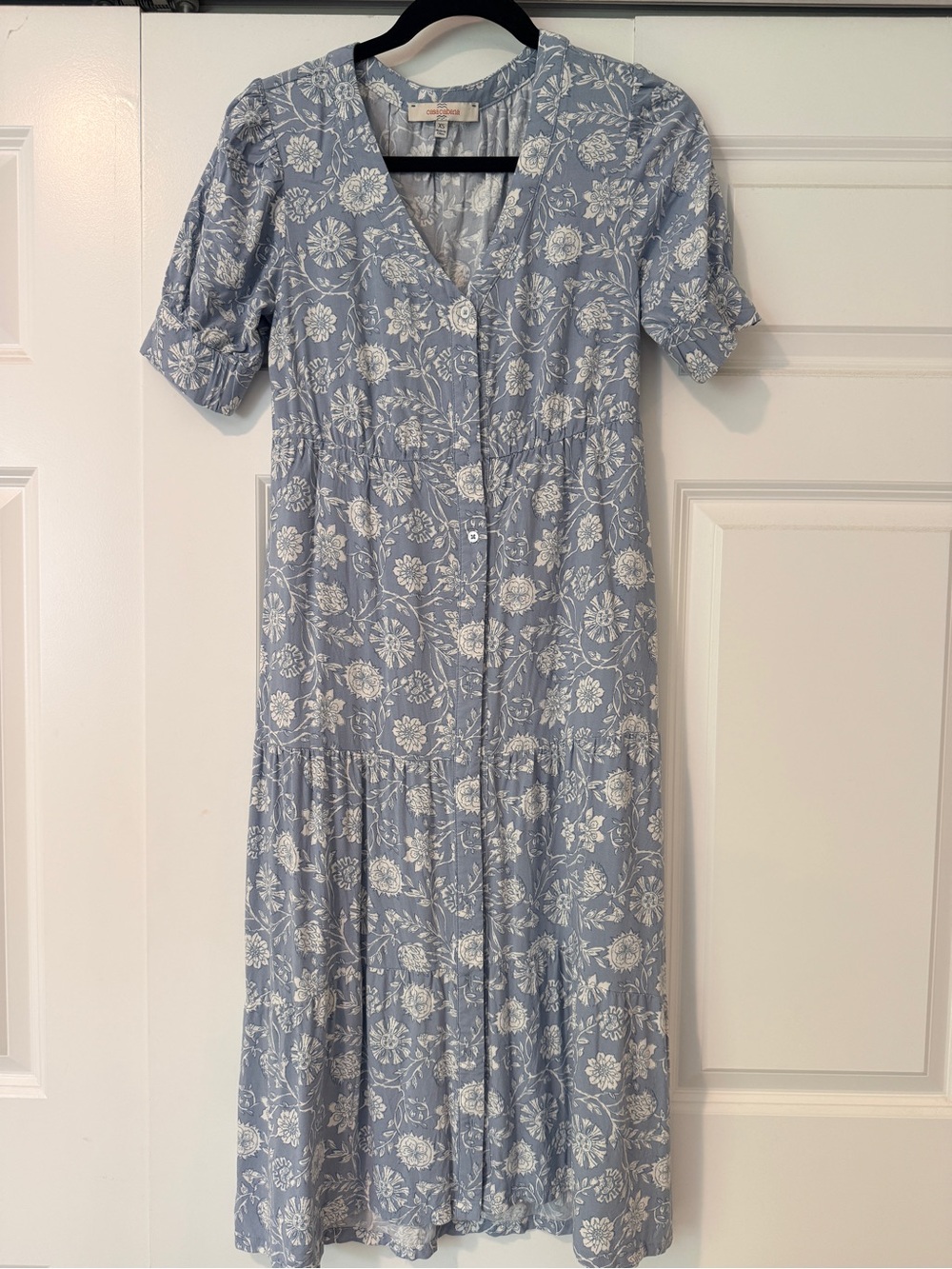 Blue Floral Button-Front Midi Dress